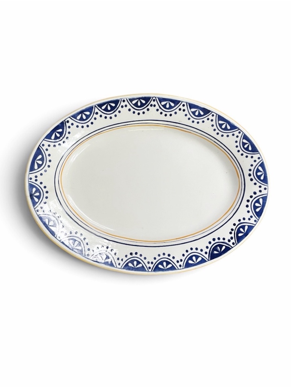 World Market Large Blue & White Decorative Ceramic Oval Serving Platter, 15”